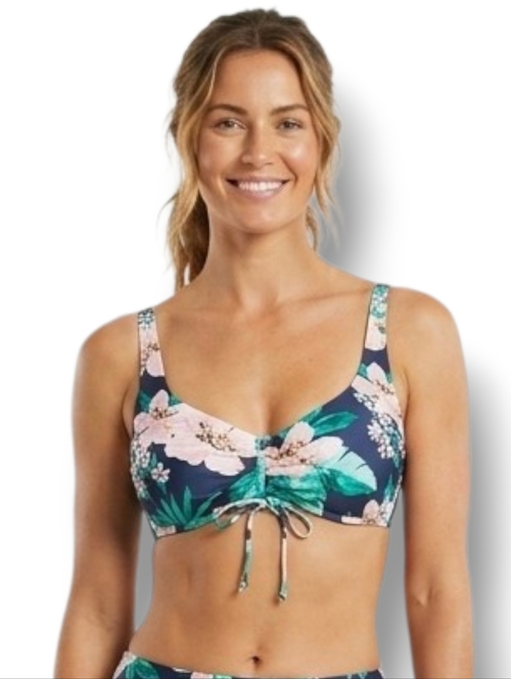 Kona Sol Women’s Cinch Front Floral Sea Breeze Bikini Swim Top Small NWT